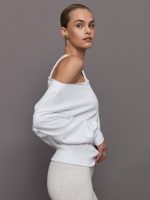 Off Shoulder Sweatshirt in French Terry - White - Image 3