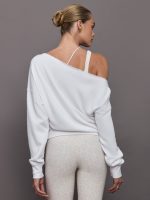 Off Shoulder Sweatshirt in French Terry - White - Image 7