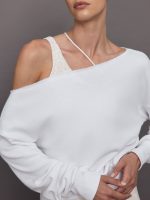 Off Shoulder Sweatshirt in French Terry - White - Image 8