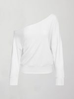 Off Shoulder Sweatshirt in French Terry - White - Image 12