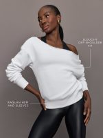 Off Shoulder Sweatshirt in French Terry - White - Image 4