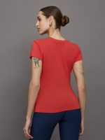 Short Sleeve Ruched Front Tee - Bittersweet - Image 5