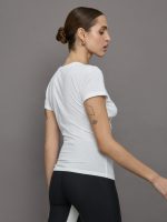 Short Sleeve Ruched Front Tee - White - Image 4