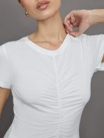 Short Sleeve Ruched Front Tee - White - Image 6