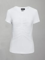Short Sleeve Ruched Front Tee - White - Image 8