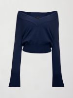 Bell Sleeve Off Shoulder Sweater - Navy - Image 9