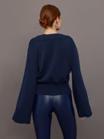 Bell Sleeve Off Shoulder Sweater - Navy - Image 6