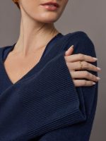 Bell Sleeve Off Shoulder Sweater - Navy - Image 7