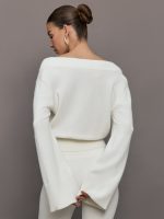 Bell Sleeve Off Shoulder Sweater - Cloud Dancer - Image 4