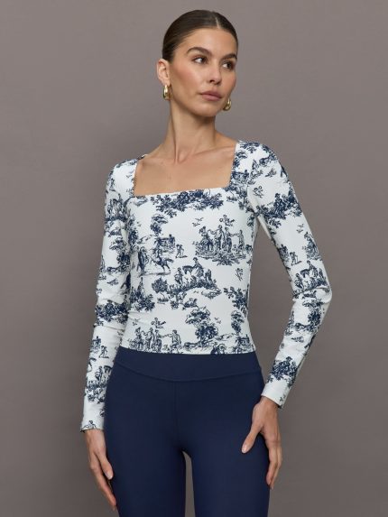 Toile Long Sleeve Top - Navy Toile