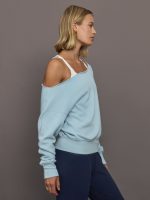 Off Shoulder Sweatshirt in French Terry - Sky Blue - Image 5