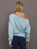 Off Shoulder Sweatshirt in French Terry - Sky Blue - Image 3