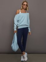 Off Shoulder Sweatshirt in French Terry - Sky Blue - Image 4
