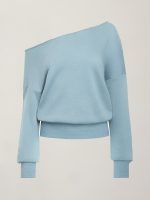 Off Shoulder Sweatshirt in French Terry - Sky Blue - Image 8