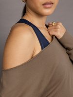 Off Shoulder Sweatshirt in French Terry - Caribou - Image 6