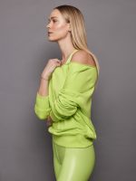 Off Shoulder Sweatshirt in French Terry - Acid Lime - Image 4