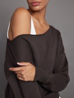 Off Shoulder Sweatshirt in French Terry - Dark Oak - Image 6