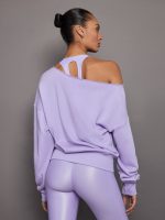 Off Shoulder Sweatshirt in French Terry - Sweet Lavender - Image 4
