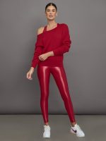 Off Shoulder Sweatshirt in French Terry - Crimson Red - Image 6
