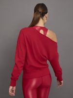 Off Shoulder Sweatshirt in French Terry - Crimson Red - Image 5