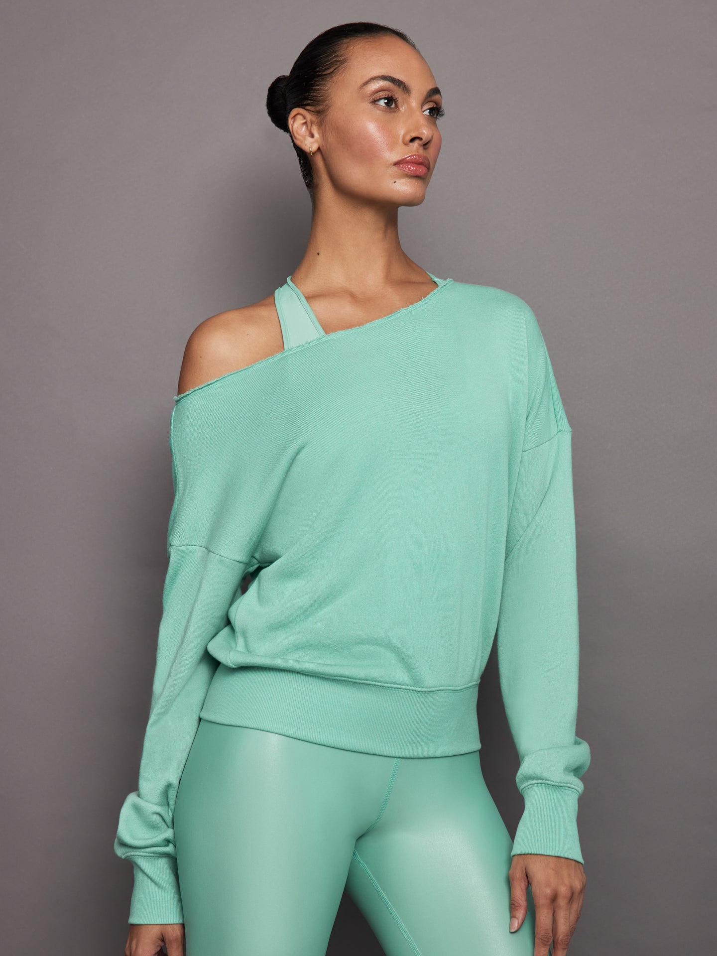 CARB-YD615F-WAS-24SS-Off-Shoulder-Sweatshirt-color-Wasabi_35793-Edit Off Shoulder Sweatshirt in French Terry - Wasabi - Image 1