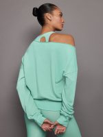 Off Shoulder Sweatshirt in French Terry - Wasabi - Image 3