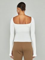 Split Sleeve Square Neck Top - White - Image 7