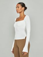 Split Sleeve Square Neck Top - White - Image 6