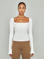 Split Sleeve Square Neck Top - White - Image 5