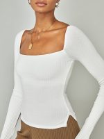 Split Sleeve Square Neck Top - White - Image 4