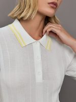 Short Sleeve Collared Tennis Top - White / Pastel Yellow - Image 4