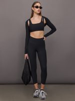 Long Sleeve Active Shrug in Melt - Black - Image 4