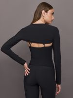 Long Sleeve Active Shrug in Melt - Black - Image 3