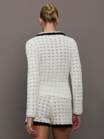 Crochet Long Sleeve Polo Top - Ivory - Image 5