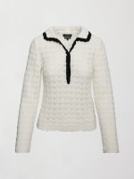 Crochet Long Sleeve Polo Top - Ivory - Image 7