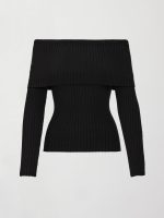 Off Shoulder Fold Over Sweater - Black - Image 7
