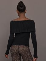 Off Shoulder Fold Over Sweater - Black - Image 5