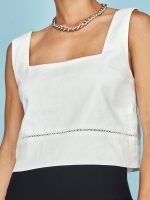 Linen Square Neck Tank - Cream - Image 6