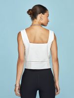 Linen Square Neck Tank - Cream - Image 4