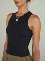 High Neck Ribbed Tank - Black