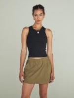 High Neck Ribbed Tank - Black - Image 4