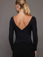 Long Sleeve Wrap Top in Melt - Black - Image 4