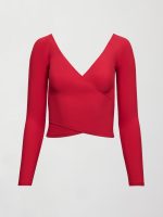 Long Sleeve Wrap Top in Melt - Crimson Red - Image 6