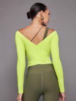 Long Sleeve Wrap Top in Melt - Acid Lime - Image 3