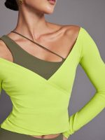 Long Sleeve Wrap Top in Melt - Acid Lime - Image 5