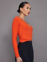 Long Sleeve Wrap Top in Melt - Orange - Image 4