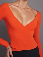 Long Sleeve Wrap Top in Melt - Orange - Image 5