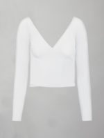 Long Sleeve Wrap Top in Ribbed Jersey - White - Image 9