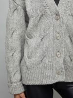Chunky Button-Front Cardigan - Heather Grey - Image 3