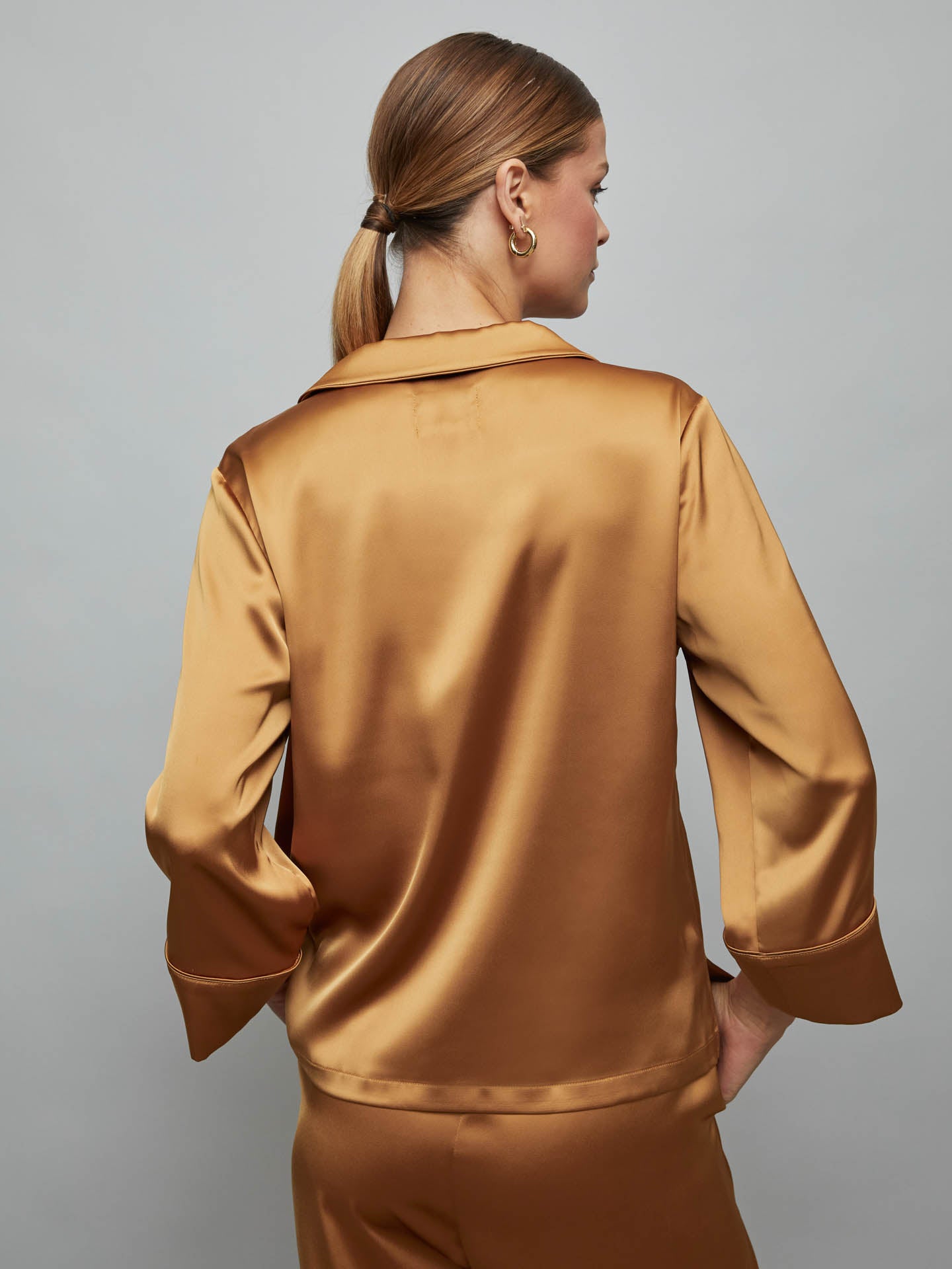 Satin Short Sleeve Resort Top - Rust - Image 3